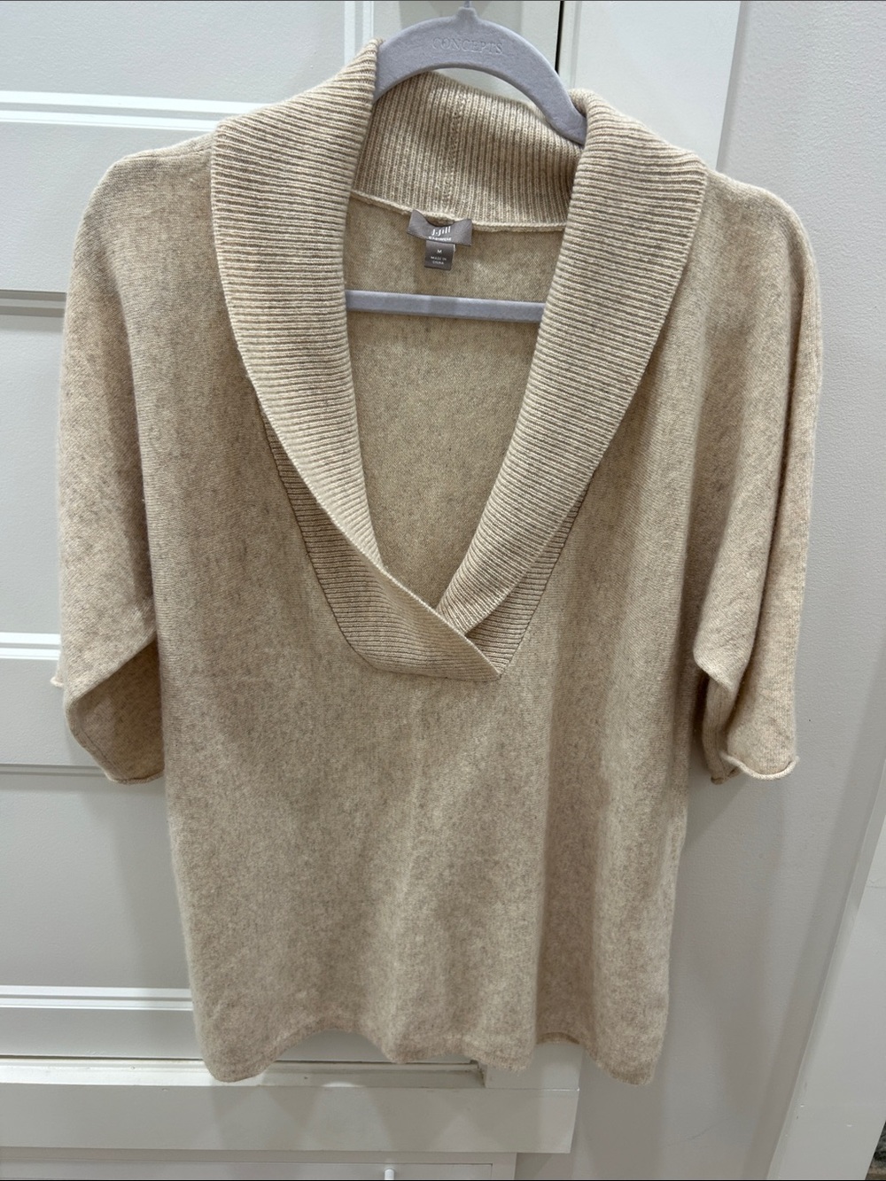J. Jill Cream Shawl-Collar 3/4 Sleeve 100% Cashmere Sweater
